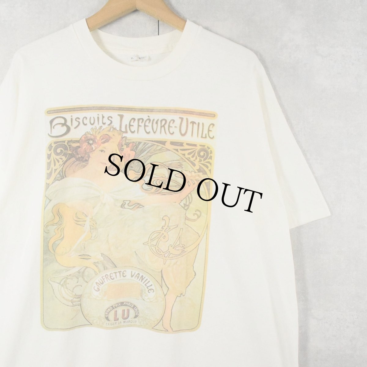 画像1: 90's Alfons Mucha "Biscuits Lef?vre-Utile" アートプリントTシャツ XL (1)
