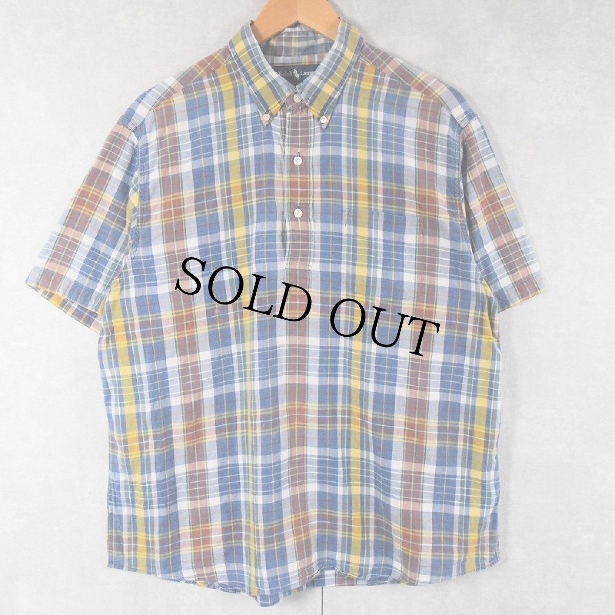 画像1: 90's〜 POLO Ralph Lauren "JAY PULLOVER" チェック柄 コットン ボタンダウンプルオーバーシャツ L (1)