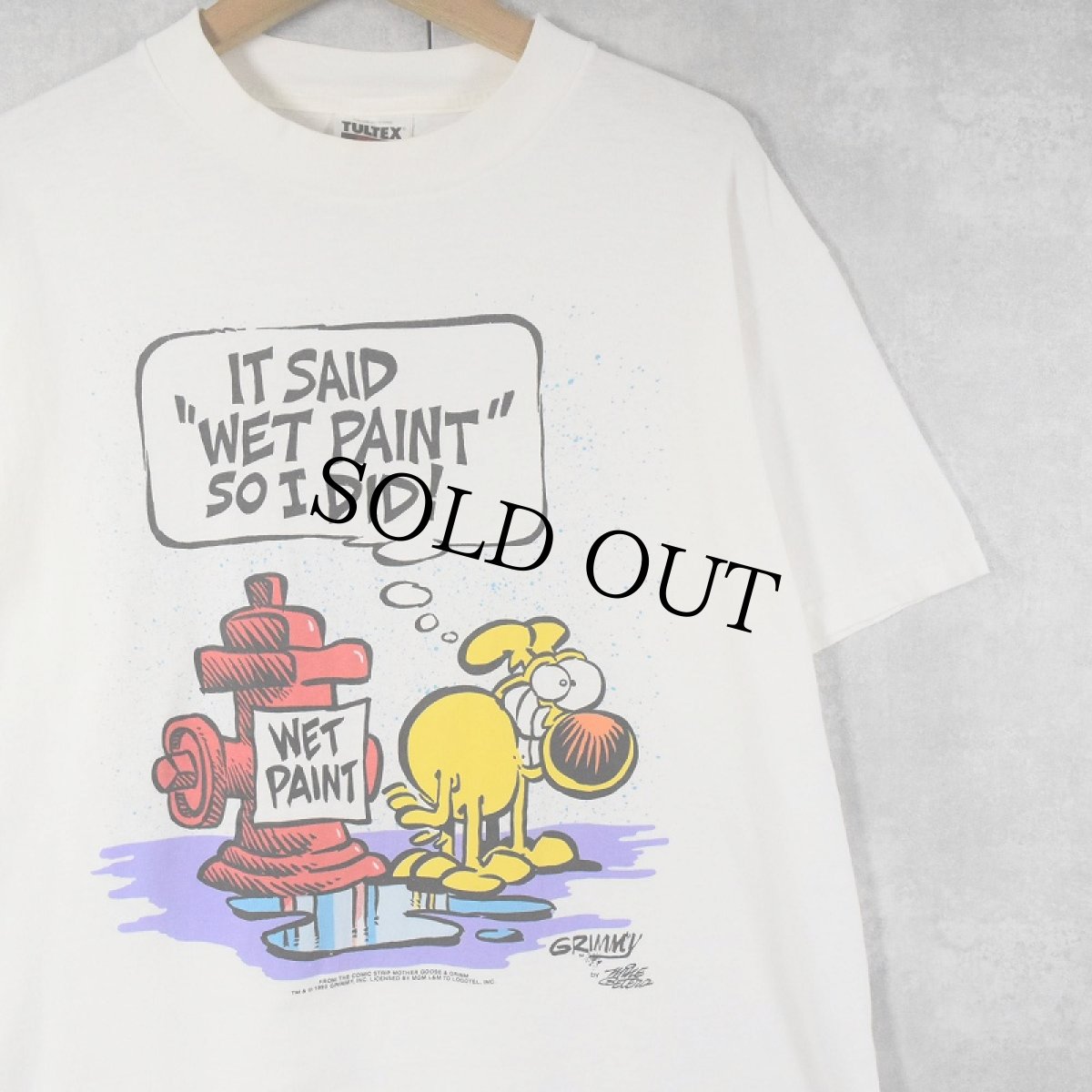 画像1: 90's Mother Goose and Grimm "Grimmy" コミックキャラクター プリントTシャツ L (1)