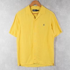 画像1: POLO Ralph Lauren ロゴ刺繍 リネン×シルクオープンカラーシャツ S (1)