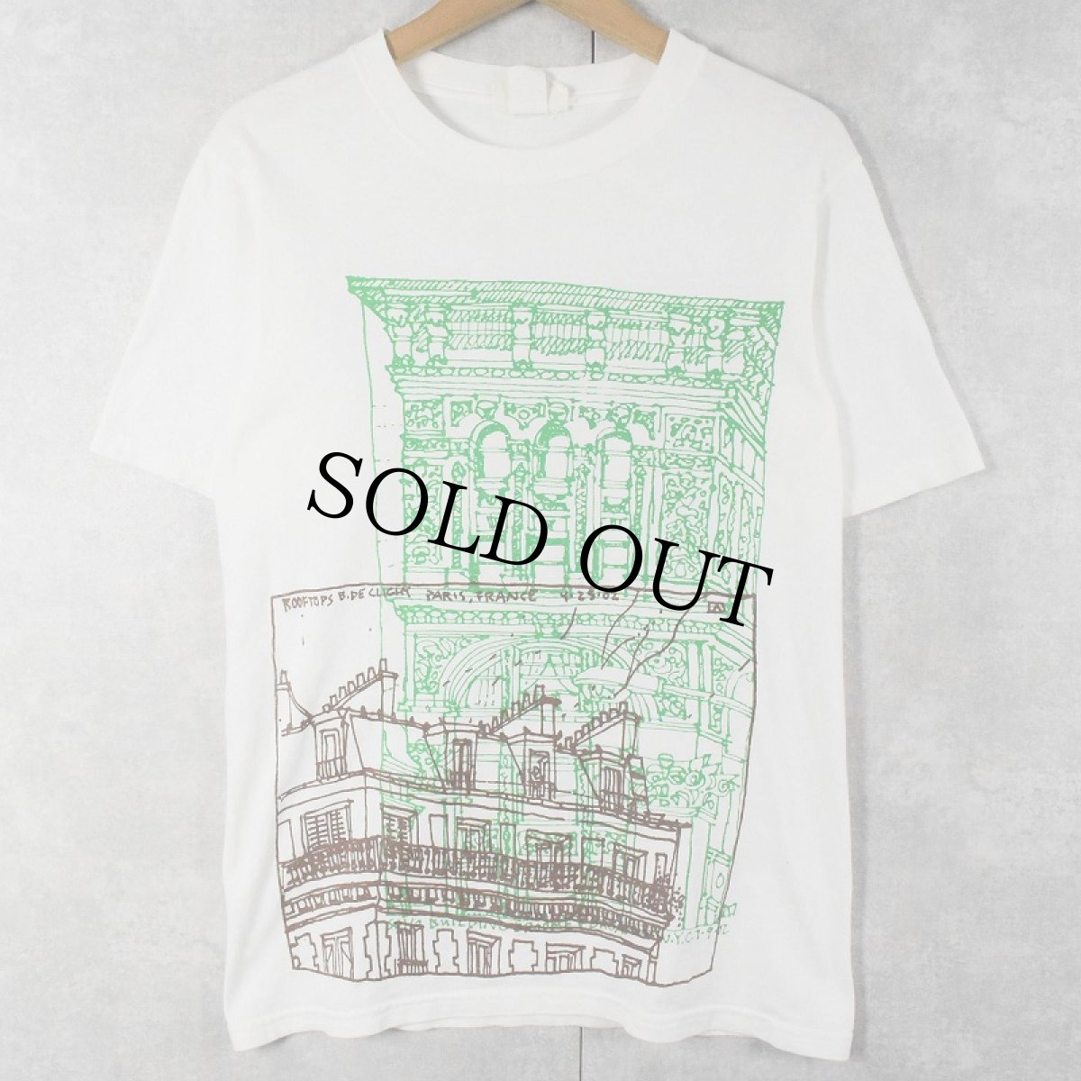 画像1: RON WAX USA製 "ROOFTOPS B. DE CLICHY PARIS, FRANCE" プリントTシャツ S (1)
