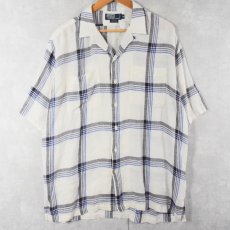 画像1: 90's〜 POLO Ralph Lauren "SARRETT" チェック柄 リネンオープンカラーシャツ M (1)