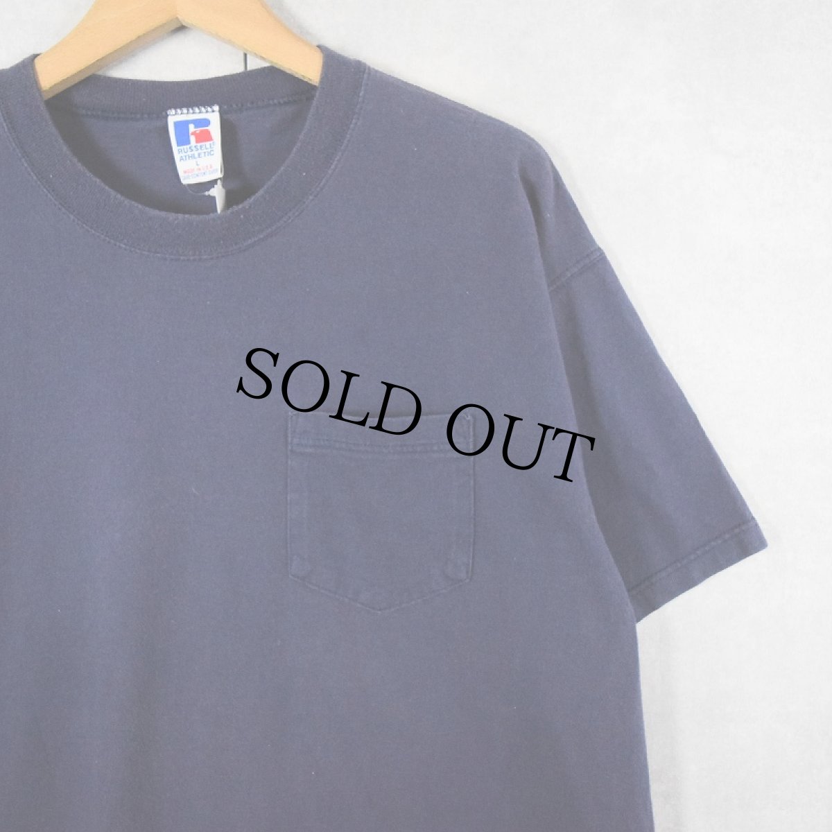 画像1: 90's RUSSELL ATHLETIC USA製 無地 ポケットTシャツ NAVY L (1)