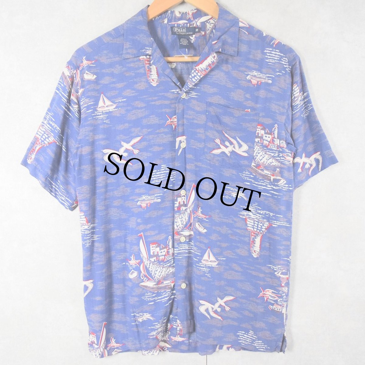 画像1: POLO Ralph Lauren オールオーバーパターン レーヨンアロハシャツ M (1)
