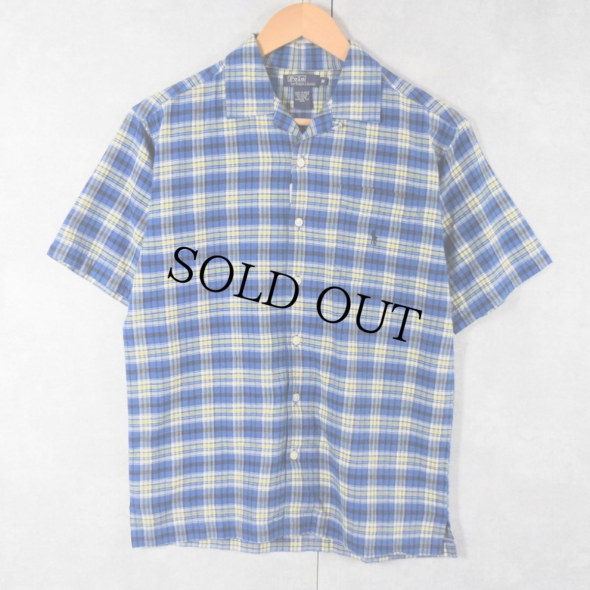 画像1: POLO Ralph Lauren ロゴ刺繍 チェック柄 コットンオープンカラーシャツ M (1)