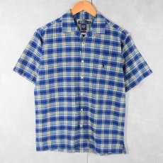 画像1: POLO Ralph Lauren ロゴ刺繍 チェック柄 コットンオープンカラーシャツ M (1)