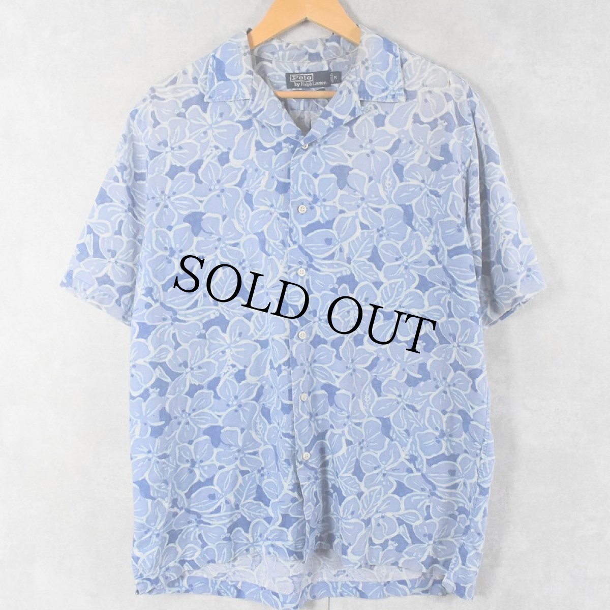画像1: POLO Ralph Lauren "CALDWELL" ハイビスカス柄 リネン×コットン アロハシャツ M (1)