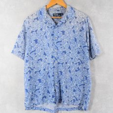 画像1: POLO Ralph Lauren "CALDWELL" ハイビスカス柄 リネン×コットン アロハシャツ M (1)