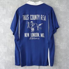 画像1: 60's NAT NAST "RALLS COUNTY R.E.A." フロッキープリント レーヨンボーリングシャツ (1)