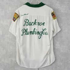 画像1: 60's King Louie TEN STRIKE "Buckroe Plumbring Co." チェーン刺繍 レーヨンボーリングシャツ M (1)