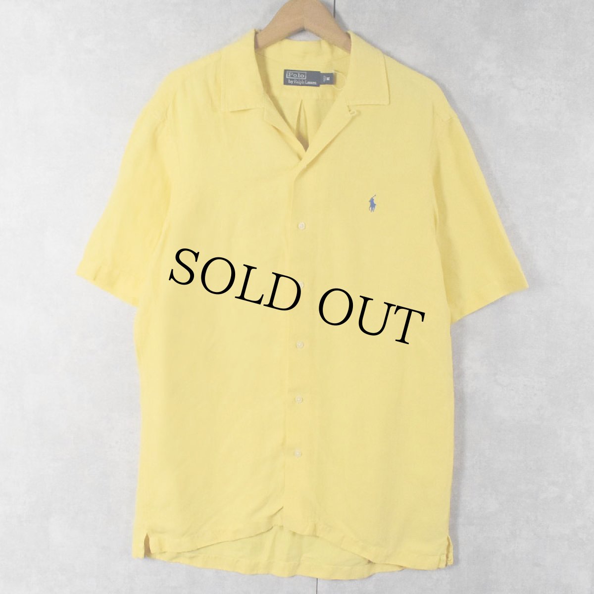 画像1: 【SALE】 POLO Ralph Lauren ヘリンボーン織り リネン×シルクオープンカラーシャツ M (1)