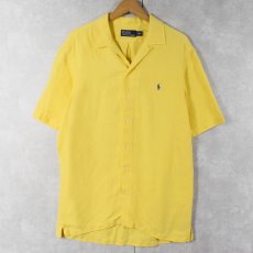 画像1: POLO Ralph Lauren ヘリンボーン織り リネン×シルクオープンカラーシャツ M (1)