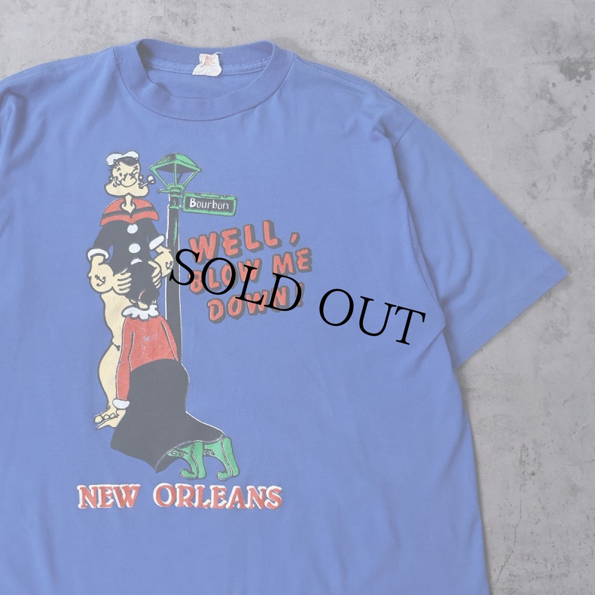 画像1: 80's POPEYE "WELL, BLOW ME DOWN!" キャラクターパロディ エロTシャツ XL (1)