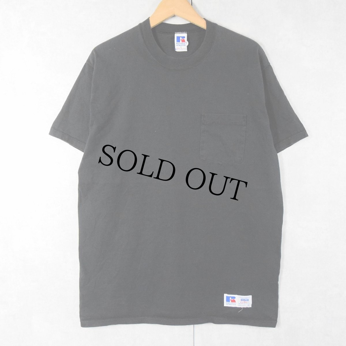 画像1: 90's RUSSELL ATHLETIC USA製 無地 ポケットTシャツ BLACK L (1)