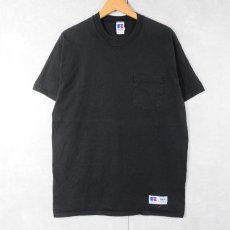 画像1: 90's RUSSELL ATHLETIC USA製 無地 ポケットTシャツ BLACK L (1)