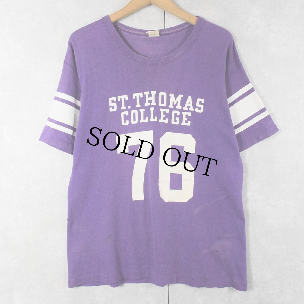 画像1: 70〜80's Champion バータグ USA製 "ST.THOMAS COLLEGE" ナンバリング フットボールTシャツ XL (1)