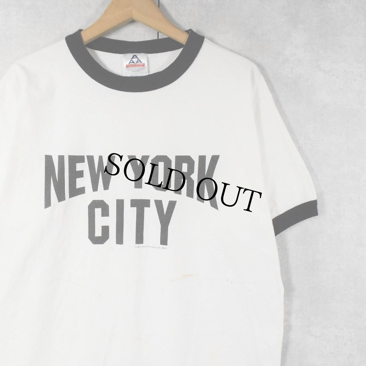 画像1: 2000's USA製 "NEW YORK CITY" プリントリンガーTシャツ L (1)