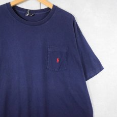 画像1: 90's POLO Ralph Lauren USA製 ロゴ刺繍 ポケットTシャツ NAVY XL (1)