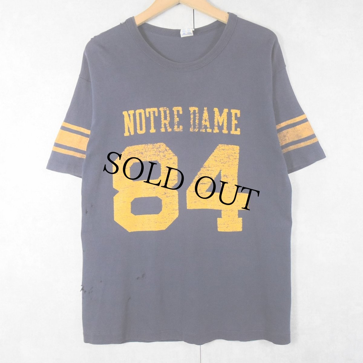 画像1: 80's Champion USA製 トリコタグ "NOTRE DAME" ナンバリング フットボールTシャツ NAVY XL (1)