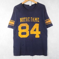 画像1: 80's Champion USA製 トリコタグ "NOTRE DAME" ナンバリング フットボールTシャツ NAVY XL (1)
