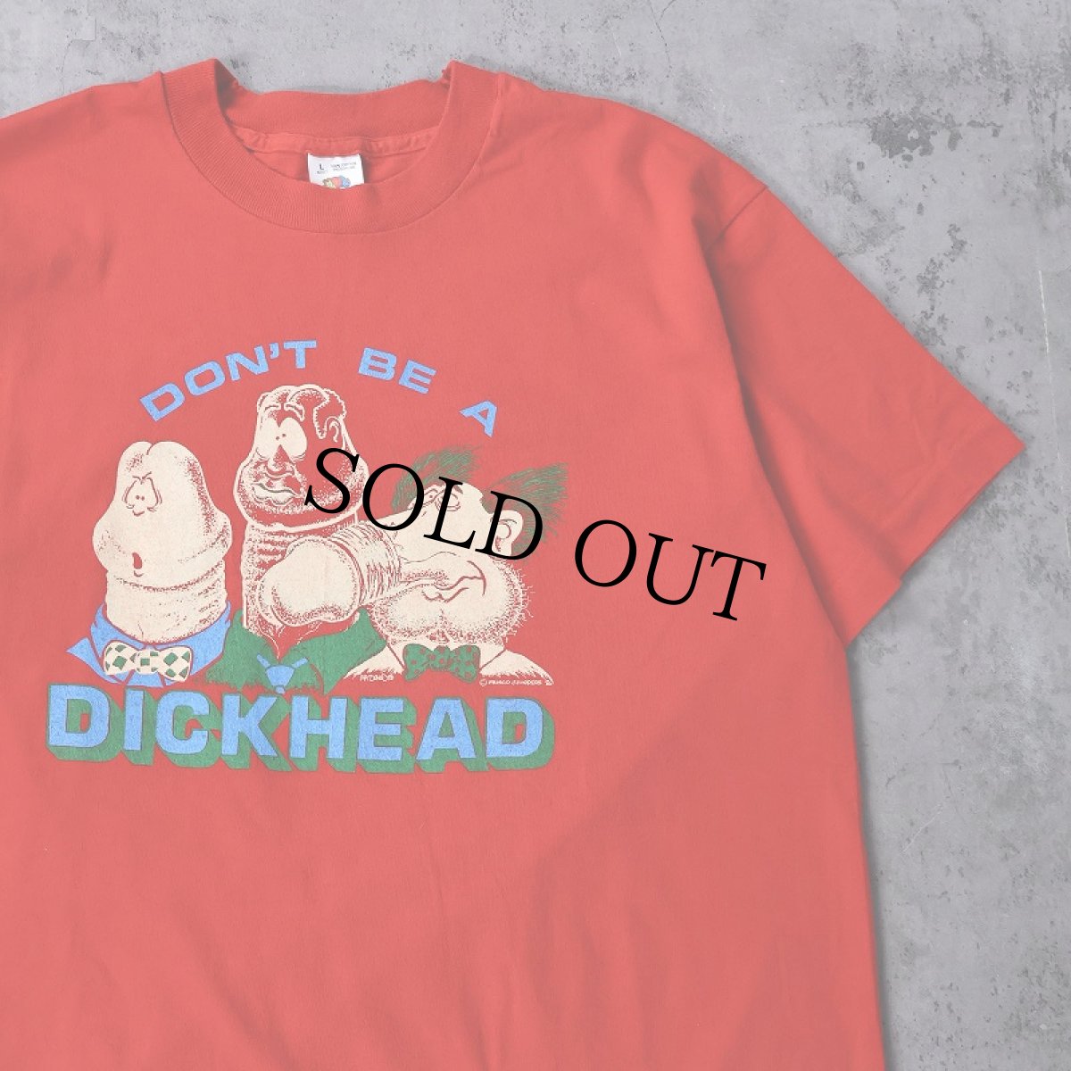 画像1: 90's USA製 "DON'T BE A DICK HEAD" シュールイラストエロTシャツ L (1)
