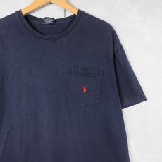 画像1: 90's POLO Ralph Lauren ロゴ刺繍 ポケットTシャツ NAVY M (1)