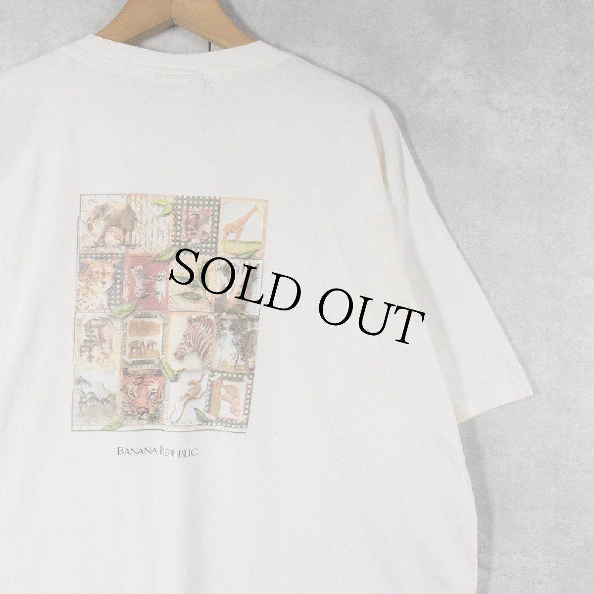 画像1: 90's BANANA REPUBLIC USA製 アニマルプリント ポケットTシャツ XL (1)