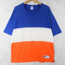 画像1: 80's RUSSELL ATHLETIC USA製 ボーダー柄 前V 無地Tシャツ XL (1)