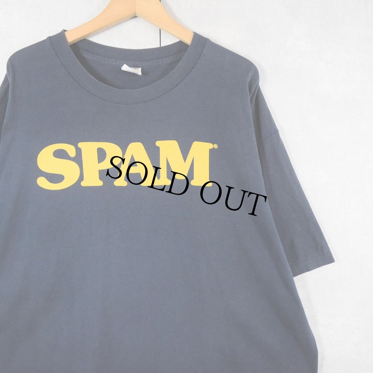画像1: 90's SPAM USA製 染み込みプリントTシャツ NAVY XL (1)