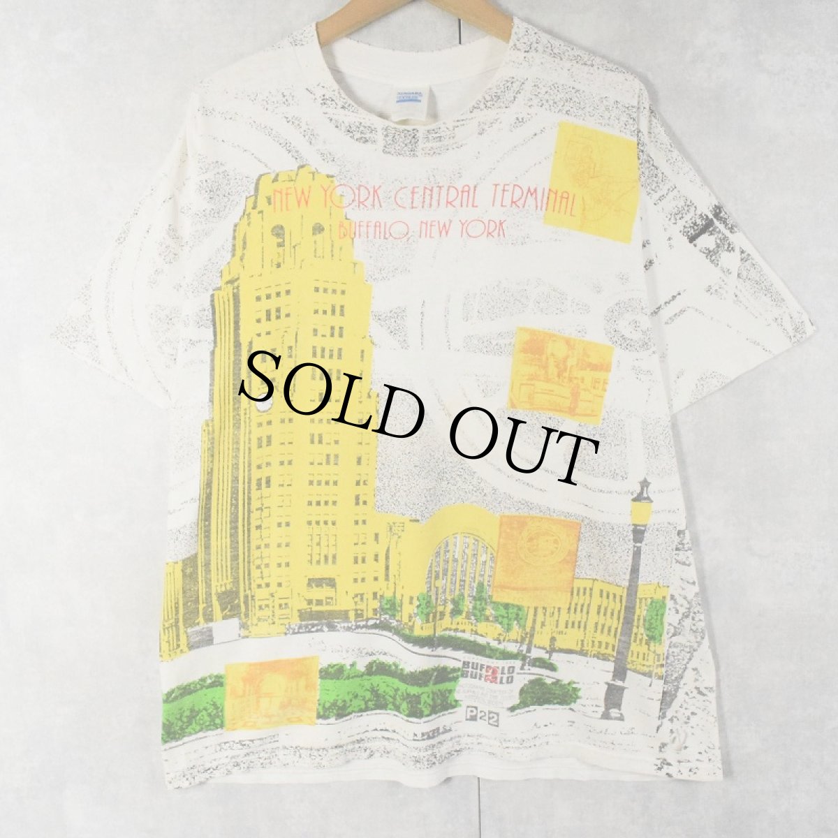 画像1: 90's USA製 "NEW YORK CENTRAL TERMINAL" 大判プリントTシャツ XL (1)