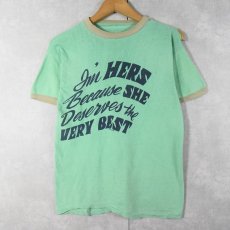 画像1: 70〜80's SUN-GLO "I'm HERE Because..." プリントリンガーTシャツ (1)