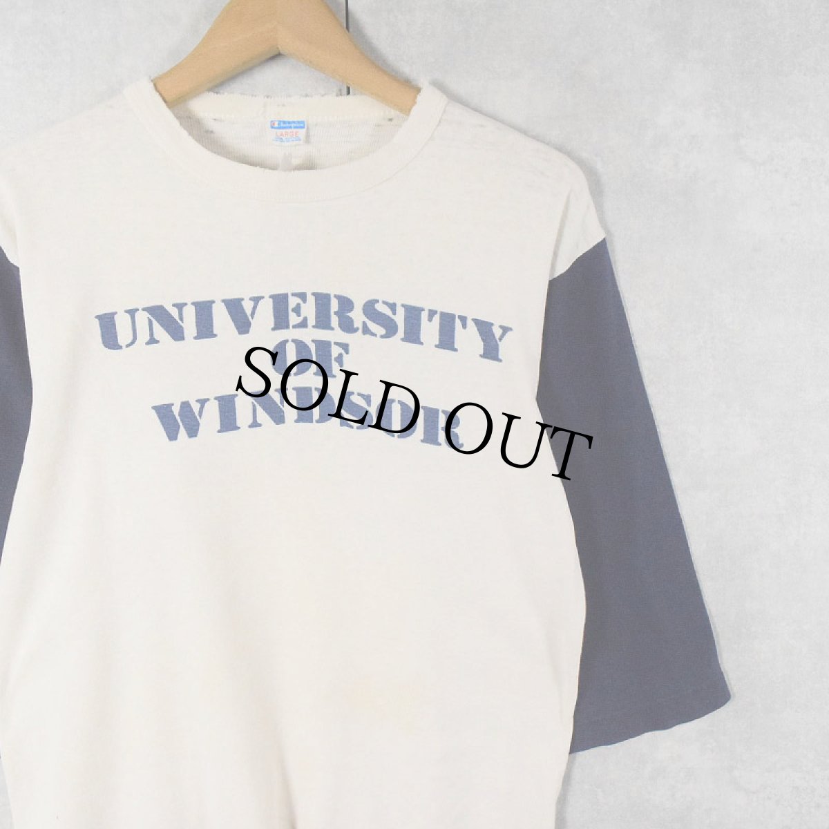 画像1: 70〜80's Champion USA製 バータグ "UNIVERSITY OF WINDSOR" 染み込みプリント カレッジTシャツ L (1)