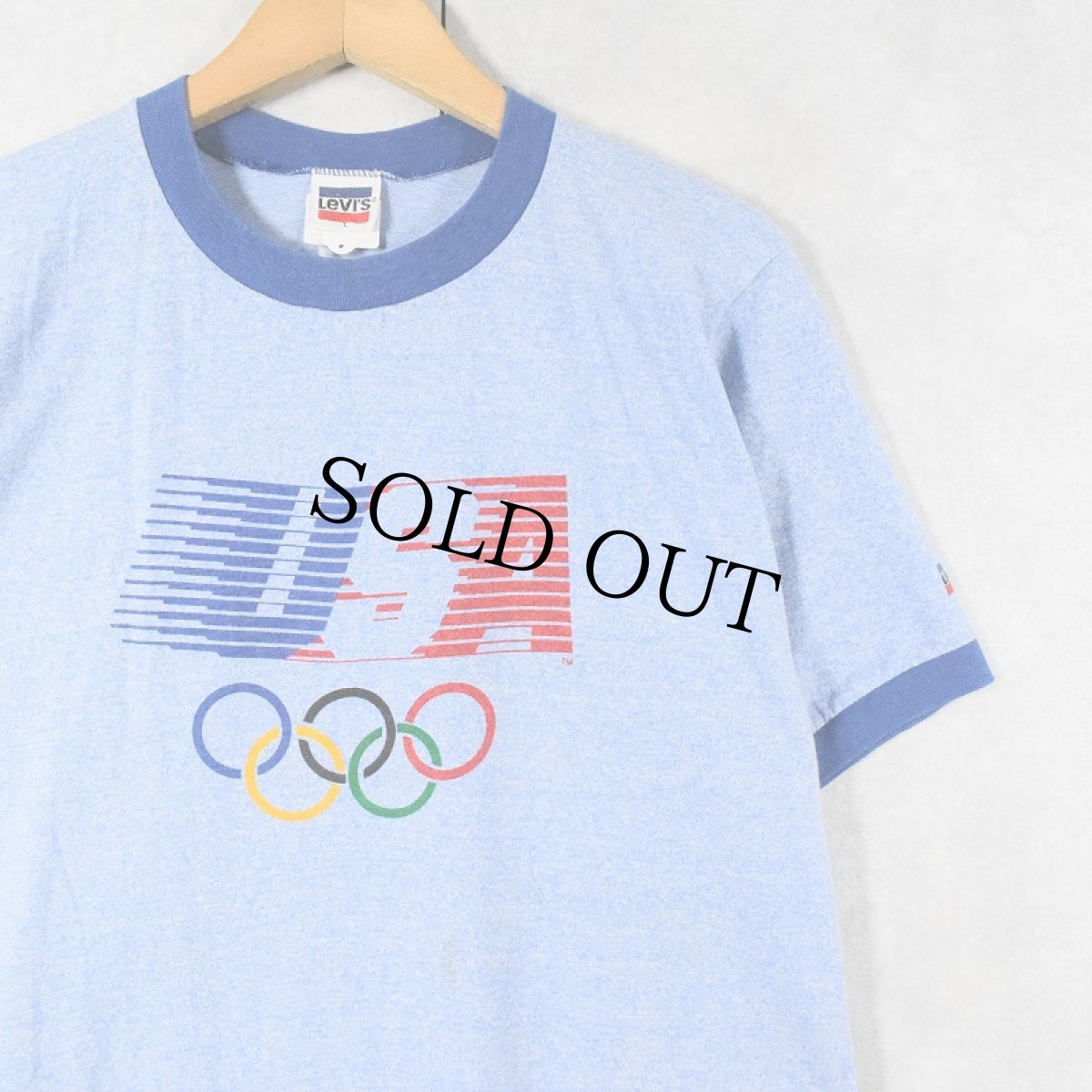 画像1: 80's Levi's "USA" 五輪プリントリンガーTシャツ L (1)