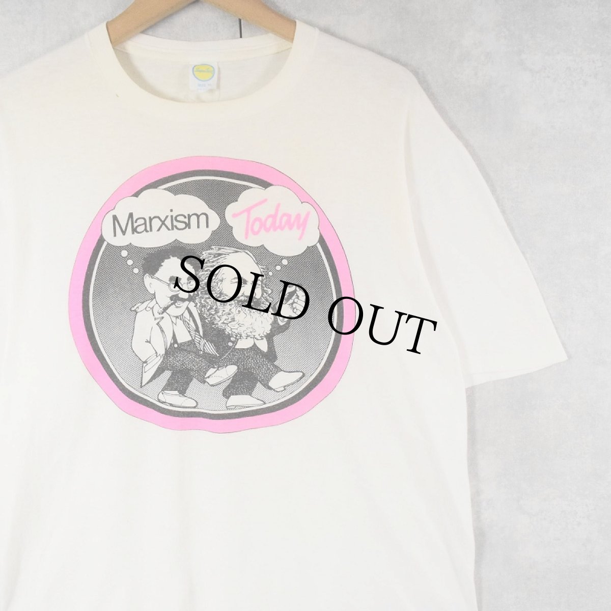 画像1: 80's Groucho Marx×Karl Marx "Marxism Today" 風刺イラストプリントTシャツ XL (1)