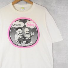 画像1: 80's Groucho Marx×Karl Marx "Marxism Today" 風刺イラストプリントTシャツ XL (1)