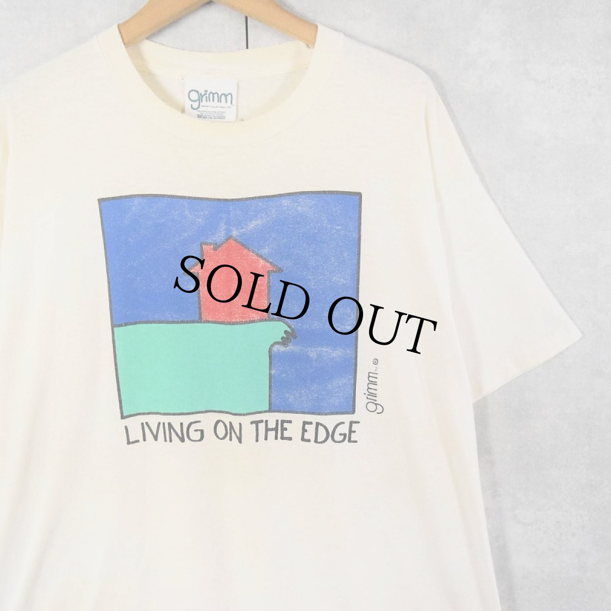 画像1: 90's grimm "LIVING ON THE EDGE" シュールイラストプリントTシャツ (1)