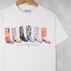 画像1: 90's USA製 ウエスタンブーツプリントTシャツ M (1)
