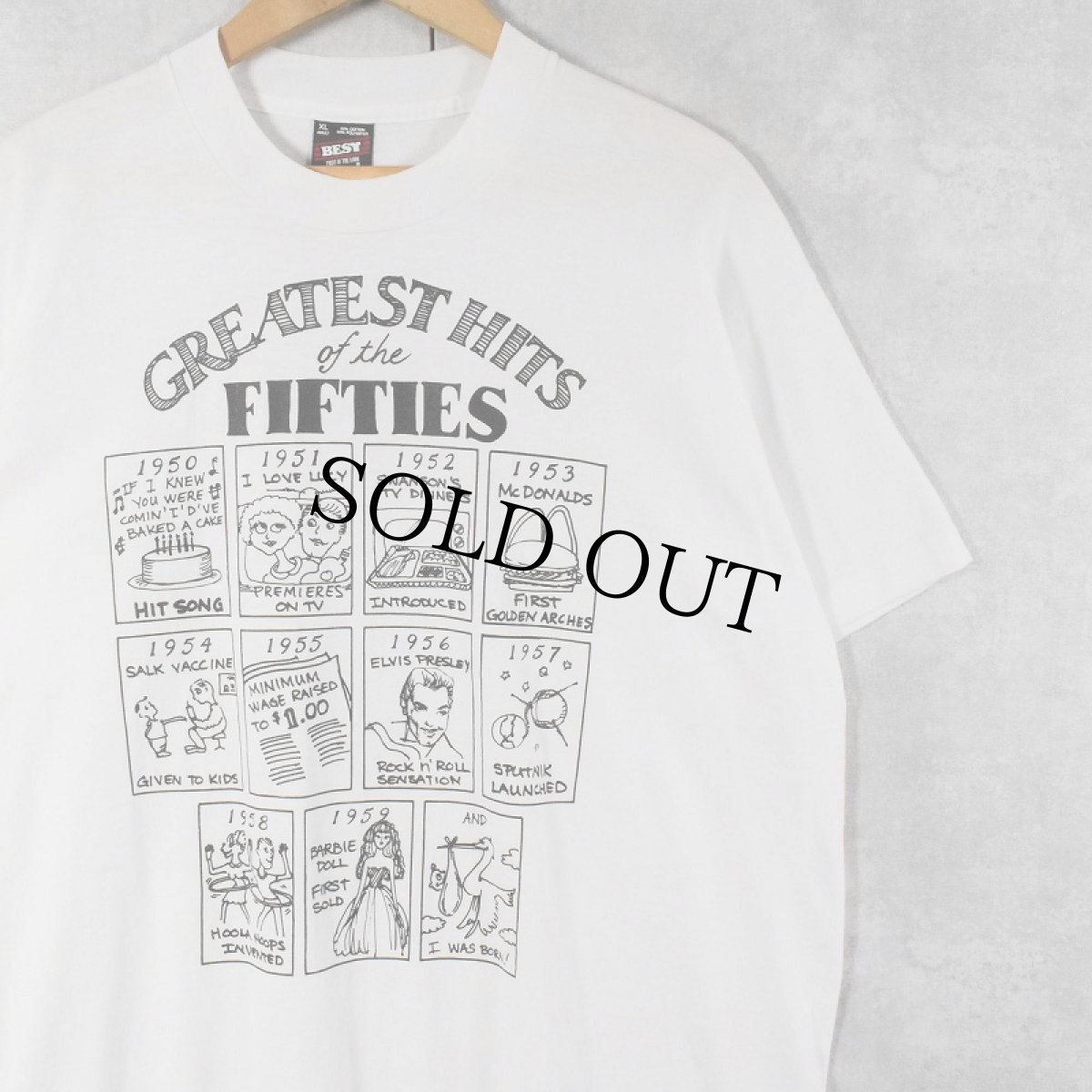 画像1: 90's USA製 "GREATEST HITS of the FIFTIES" シュールイラストプリントTシャツ XL (1)