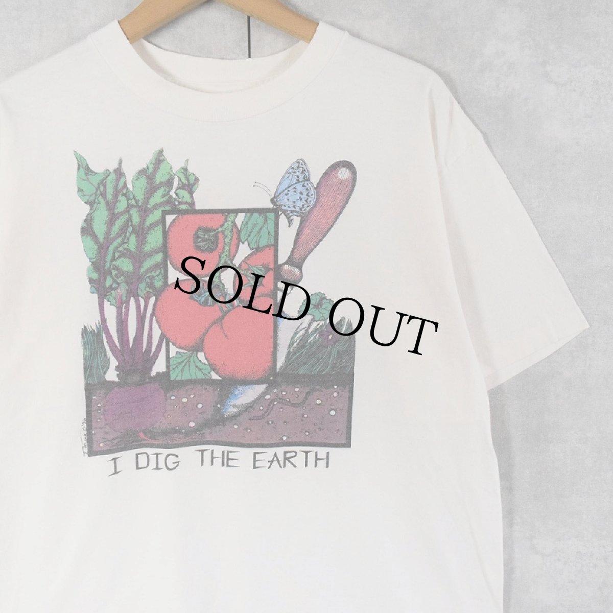 画像1: 90's USA製 "I DIG THE EARTH" 野菜イラストプリントTシャツ L (1)