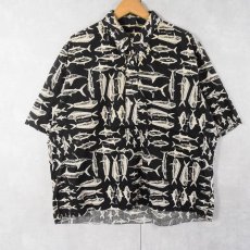 画像1: 90's KAHALA 魚柄 3点留め プルオーバーアロハシャツ BLACK XL (1)
