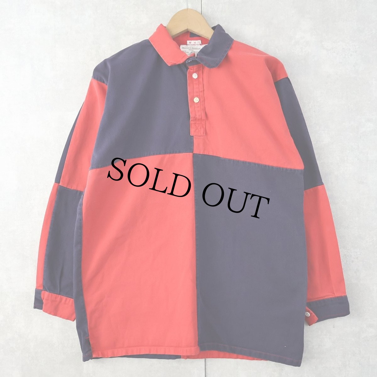 画像1: 【SALE】 HALBRO パネル切り替え コットンプルオーバーシャツ NAVY×RED (1)