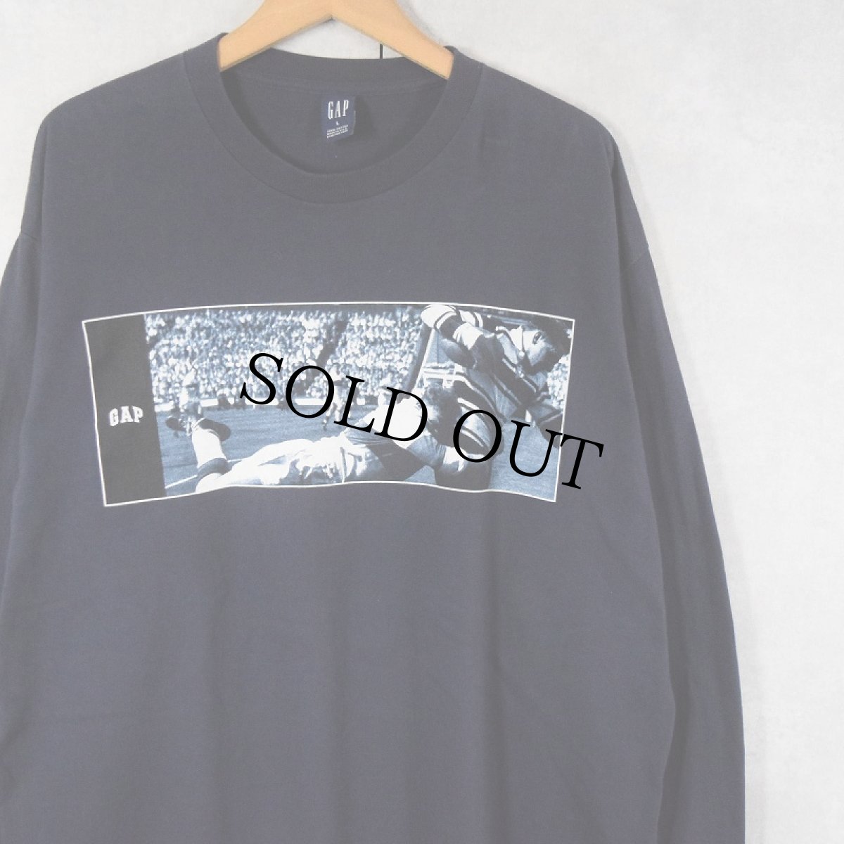 画像1: GAP USA製 ラグビー プリントロンT NAVY L (1)