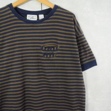 画像1: 2567 ボーダー柄 デザインポケットTシャツ L (1)