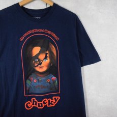 画像1: Child's Play "Chucky" ホラー映画プリントTシャツ NAVY L (1)