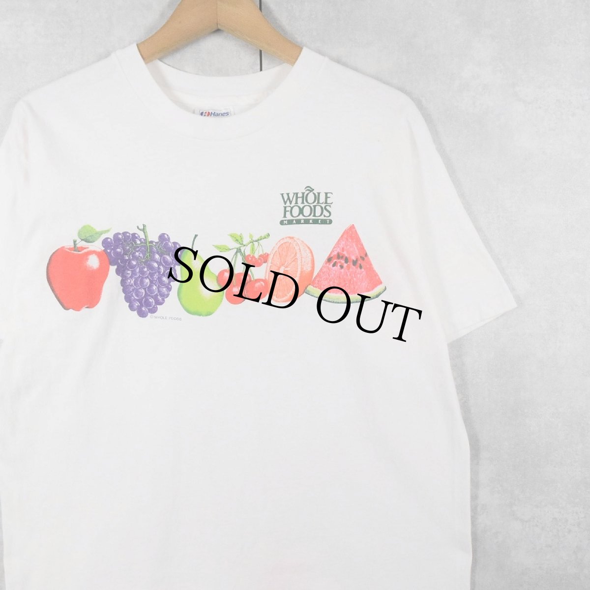画像1: 90's WHOLE FOODS MARKET フルーツ柄 スーパーマーケット プリントTシャツ L (1)