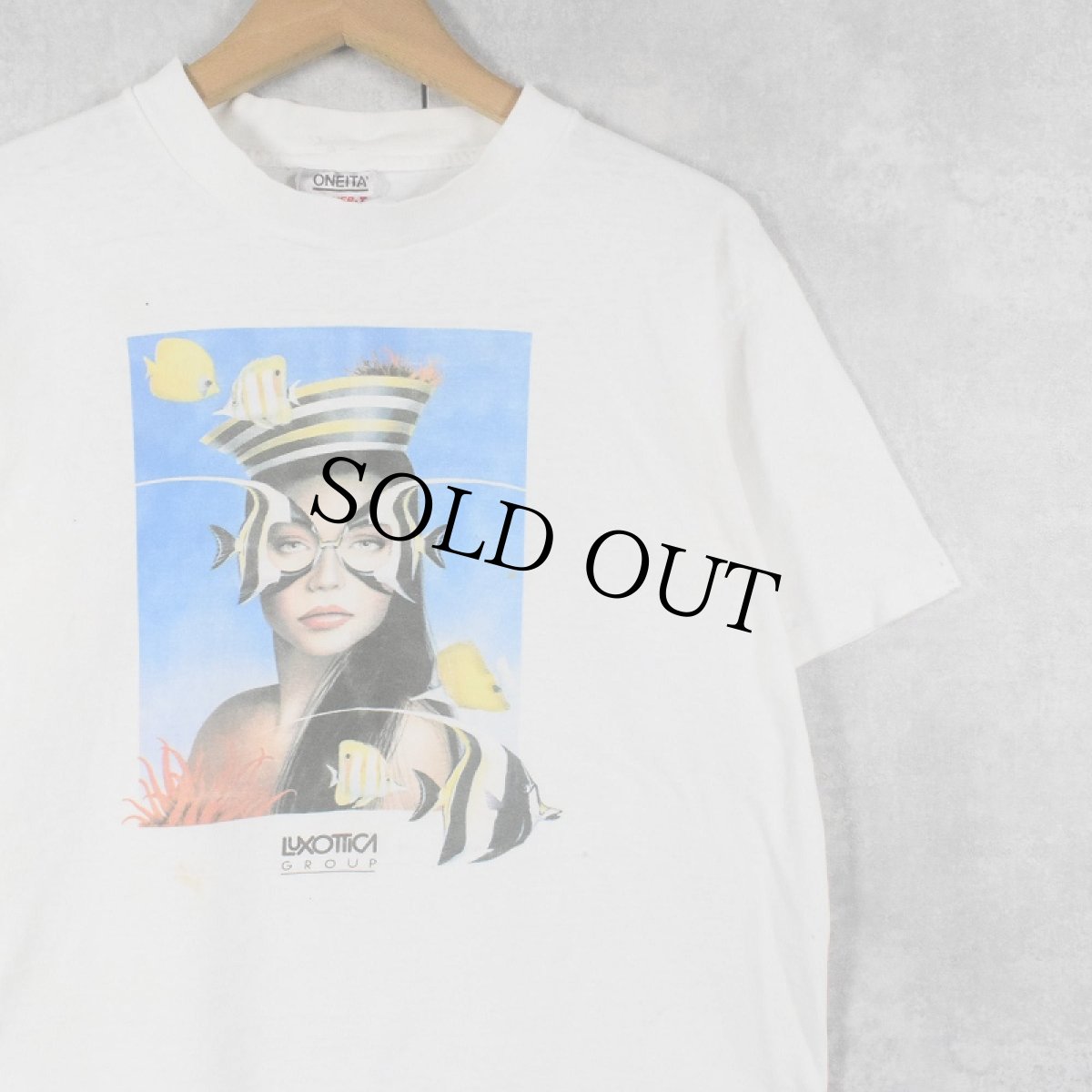 画像1: 90's LUXOTTICA アイウェア企業 プリントTシャツ L (1)