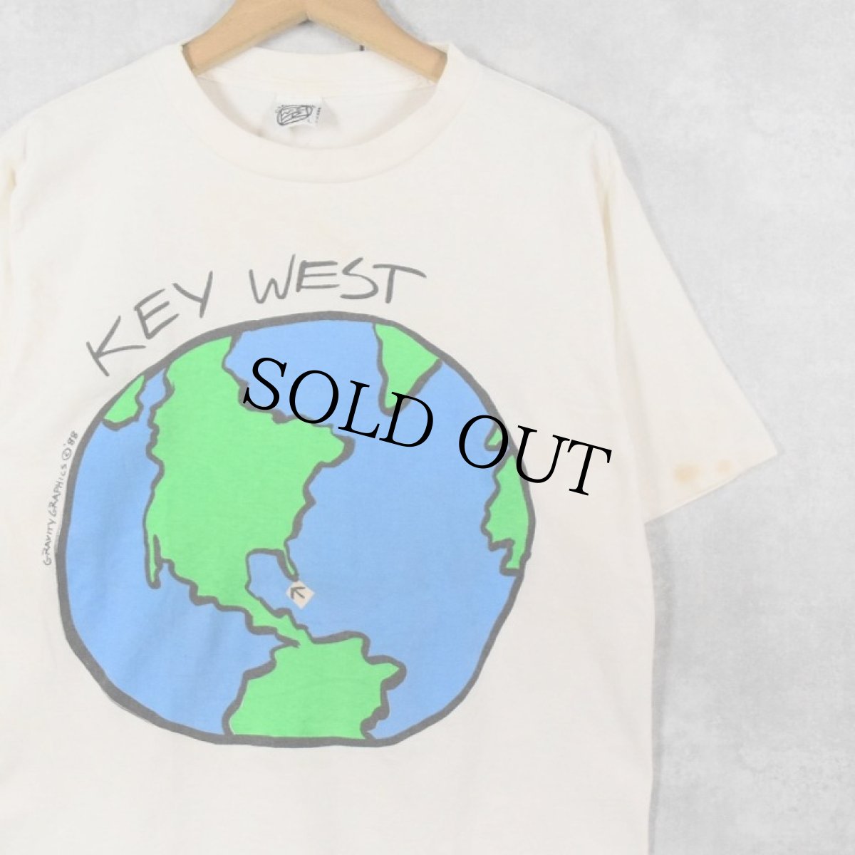 画像1: 80's〜 GRAVITY GRAPHICS USA製 "KEY WEST" 地球イラストプリントTシャツ L (1)