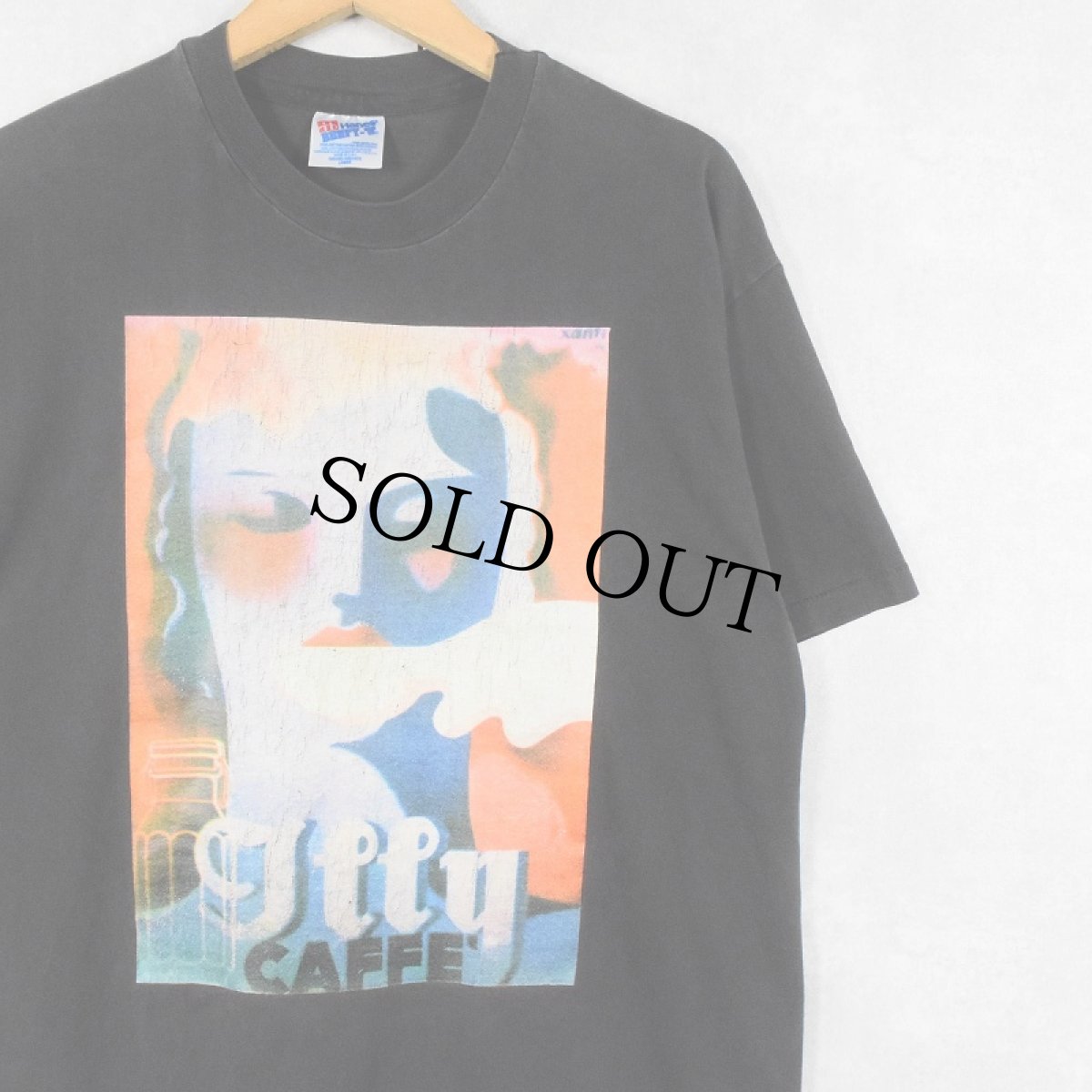 画像1: 90's illy CAFFE USA製 コーヒーブランド ポスタープリントTシャツ BLACK L (1)