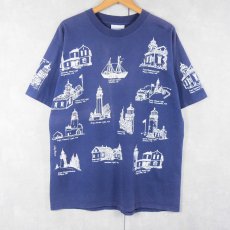 画像1: 90's MICHIGAN RAG CO. ライトハウス柄 プリントコットンTシャツ L (1)