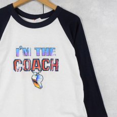 画像1: 70〜80's USA製 "I'M THE COACH" ラメ×フロッキープリント ラグランTシャツ NAVY XL (1)